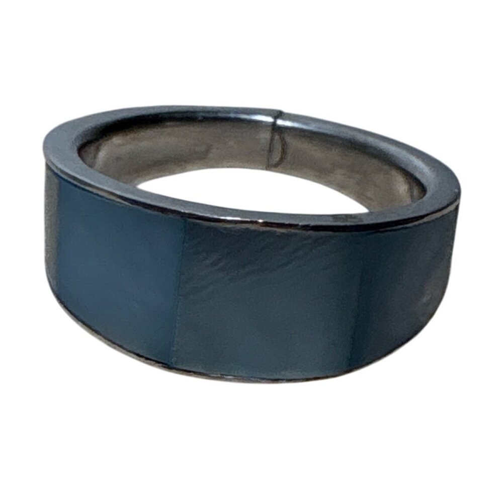 Stainless Steel Blue Inlay Band Ring Size 6 Sleek Contemporary Design